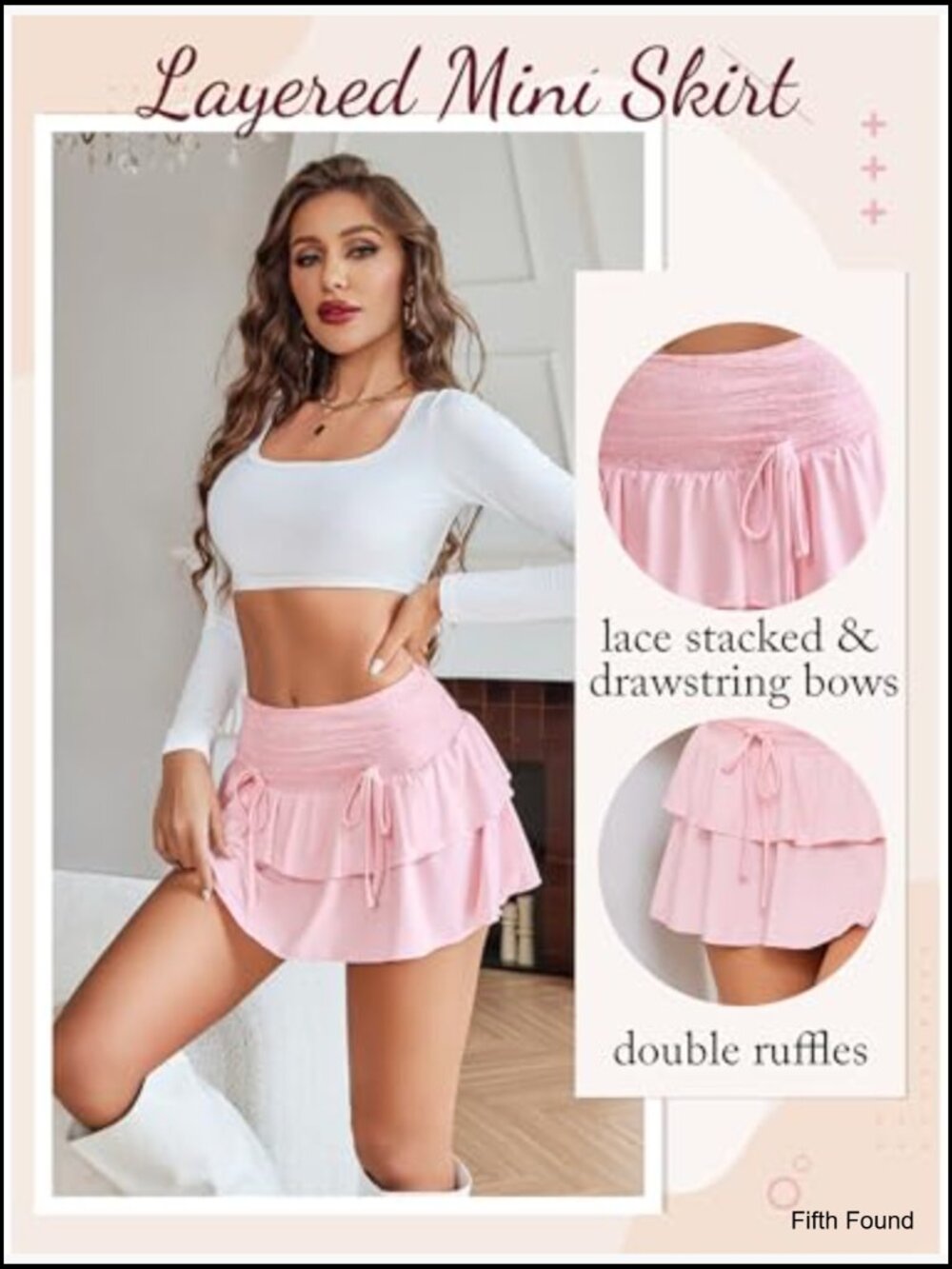 High Waisted Mini Skirt with Ruffle Layers, Stretchy Nylon Blend, Y2K Style - Picture 5 of 7